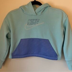 Nike Mint Green Cropped Hoodie with  blue Pocket